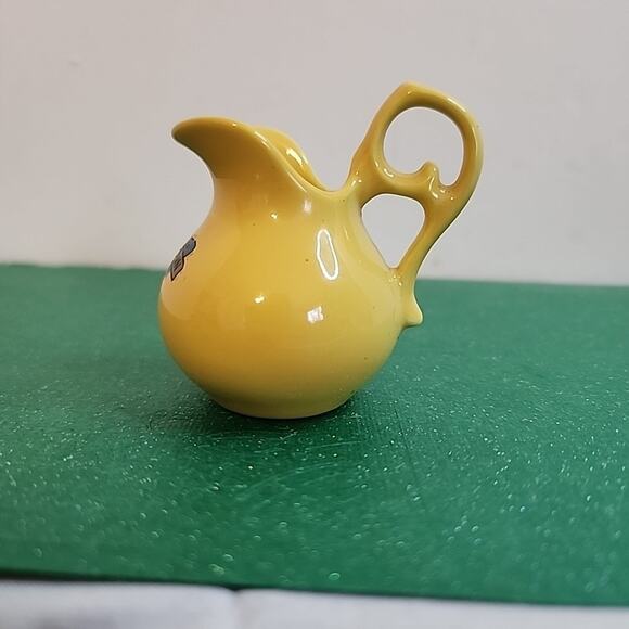 VTG BOYS TOWN Nebraska Pottery Small pitcher jug Creamer Yellow Signed - Picture 2 of 8